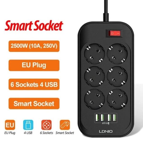 MULTIPRISE LDNIO SE6403 6PRISE 4USB 2M 2500W