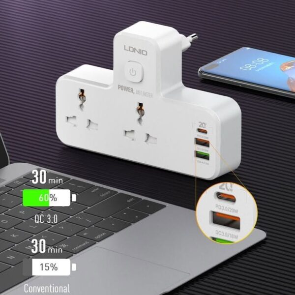 LDNIO SC2311 multiprise avec 2 Prises et 2 USB Et 1 Type C Avec lampe de nuit