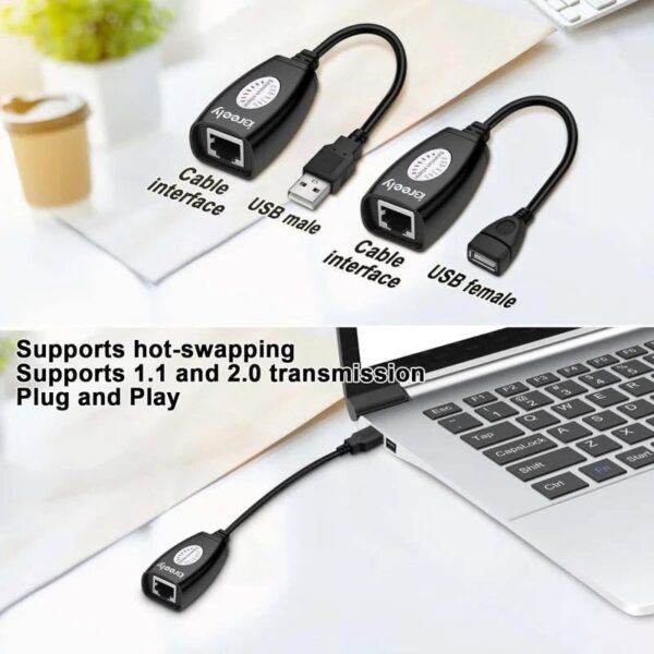 USB Extender 30M USB2.0 to RJ45 LAN Extension Adapter Over Cat5/Cat5e /Cat6 Cable
