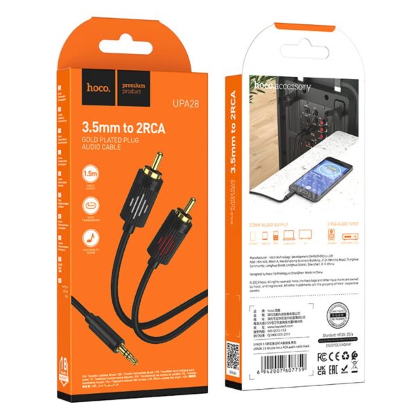Câble audio Hoco UPA28 3,5mm vers double lotus RCA 1,5m Noir