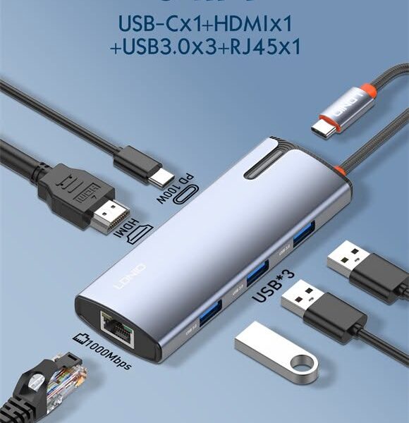 Hub/Station d'accueil multiports LDNIO DS-16H Type C vers USB-C Power Delivery /HDMI 4K à 30Hz/3*USB 3.0/Ethernet RJ45