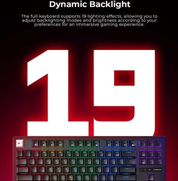 Clavier de jeu mécanique Blue Switch rétroéclairé HAVIT KB892L 87 touches Noir
