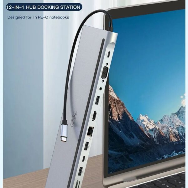 Hub/Station d'accueil XO HUB010 12en1 (HDMI/VGA/2*USB2.0/2USB3.0/Carte SD Et Micro SD/RJ45/audio mini-jack/port Type C/Type C 100W)