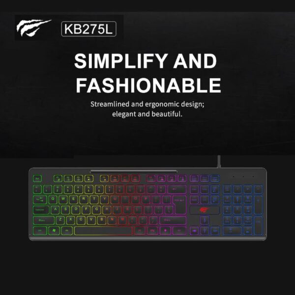 Havit Gamenote KB275L filaire ultra-mince rétroéclairage RGB
