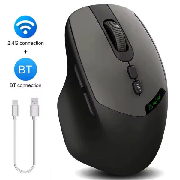 Souris rechargeable double BT 2.4G/Bluetooth 5.0 avec afficheur , silencieuse PRMW37