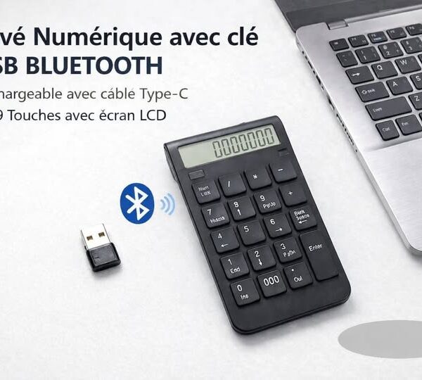 Pavé Numérique Bluetooth, Rechargeable à 19 Touches avec afficheur