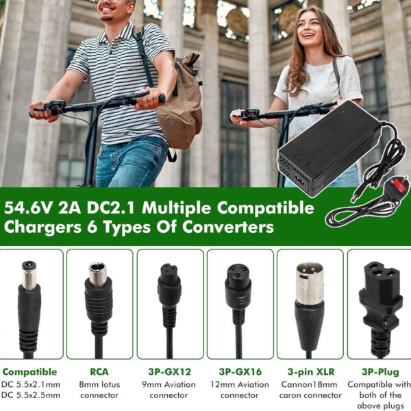Chargeur Trottinette / Scooter / Hoverboard (EU) universel 54.6V 3A avec 6 connecteurs universels