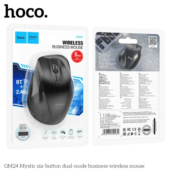 Souris sans fil GM24 Hoco double mode Bluetooth 2.4gHz USB avec boutons latéraux pour laptop