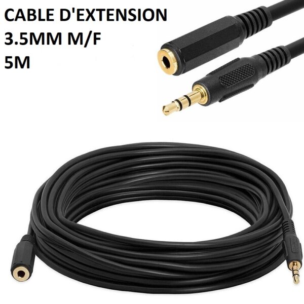 câble d'extension (rallonge) Jack 3.5 mm mâle/femelle de 5 mètres