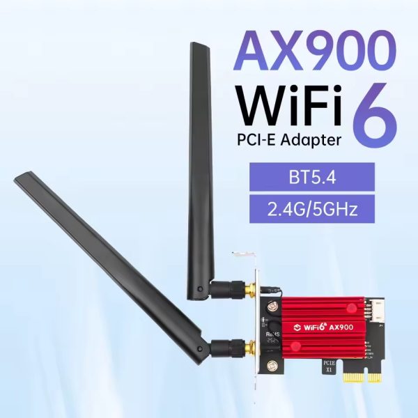 Carte WiFi 6 AX900 PCI-E BT 5.4 900Mbps 802.11AX double bande 2.4G/5GHz, carte réseau sans fil à profil de 8cm pour PC Windows 10/11