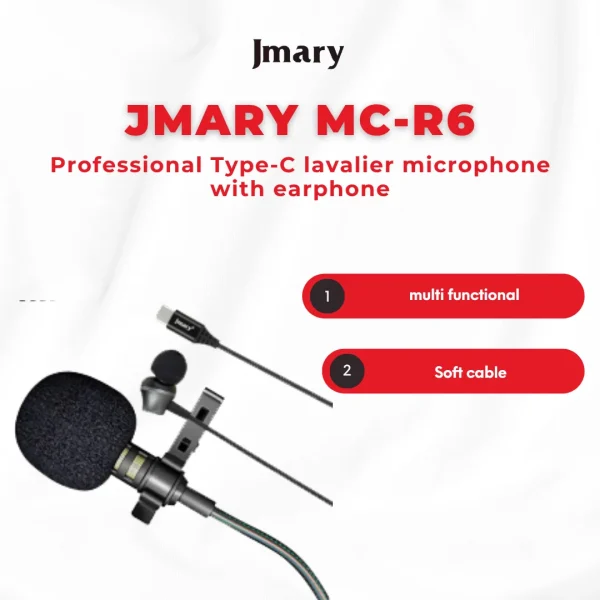 Microphone cravate Jmary MCR6 3M avec connecteur TYPE C , doté d'une oreillette intégrée